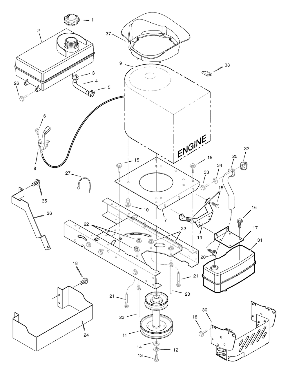 Engine Mount Diagram and Parts List for 385044X51A 2006 Briggs and Stratton Lawn Tractor